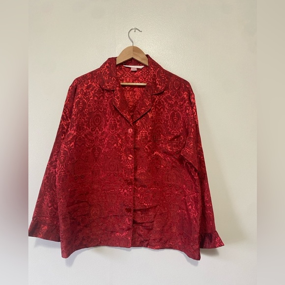 Victoria's Secret Red Floral Silk Pajama Set Top Pants Womens Medium - Picture 1 of 8